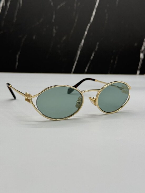 NEW MIU MIU MU52YS 5AK04M MIU MIU GOLD GREEN SUNGLASSES MU 52YS 5AK04M
